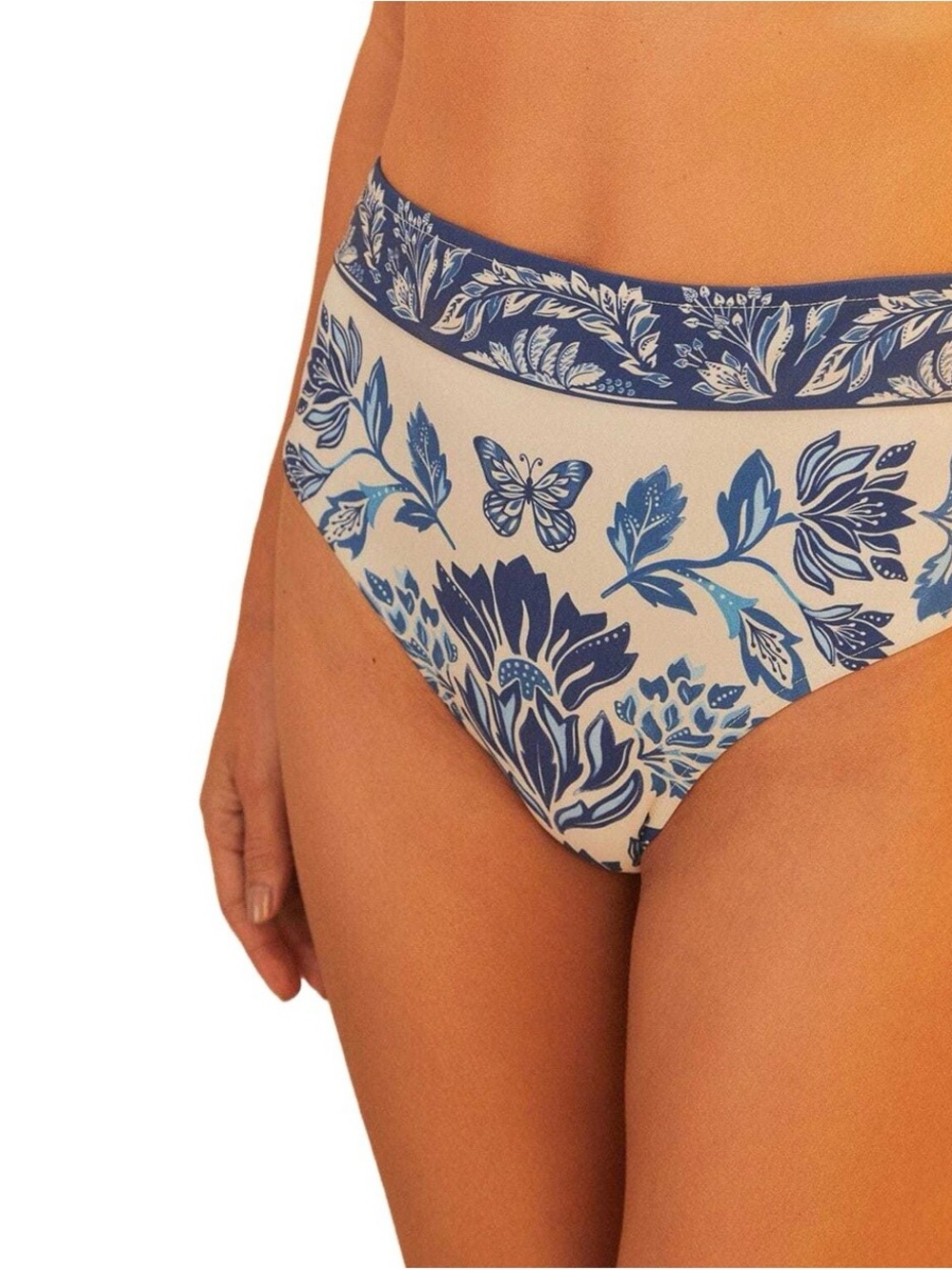 FARM Rio Blue Floral & White High-Waist Bikini Bottoms